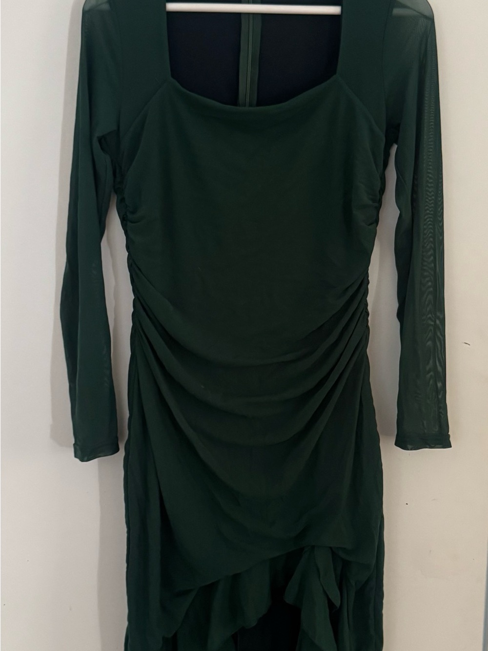 Dark Green Long Sleeve Ruched Women’s Dress